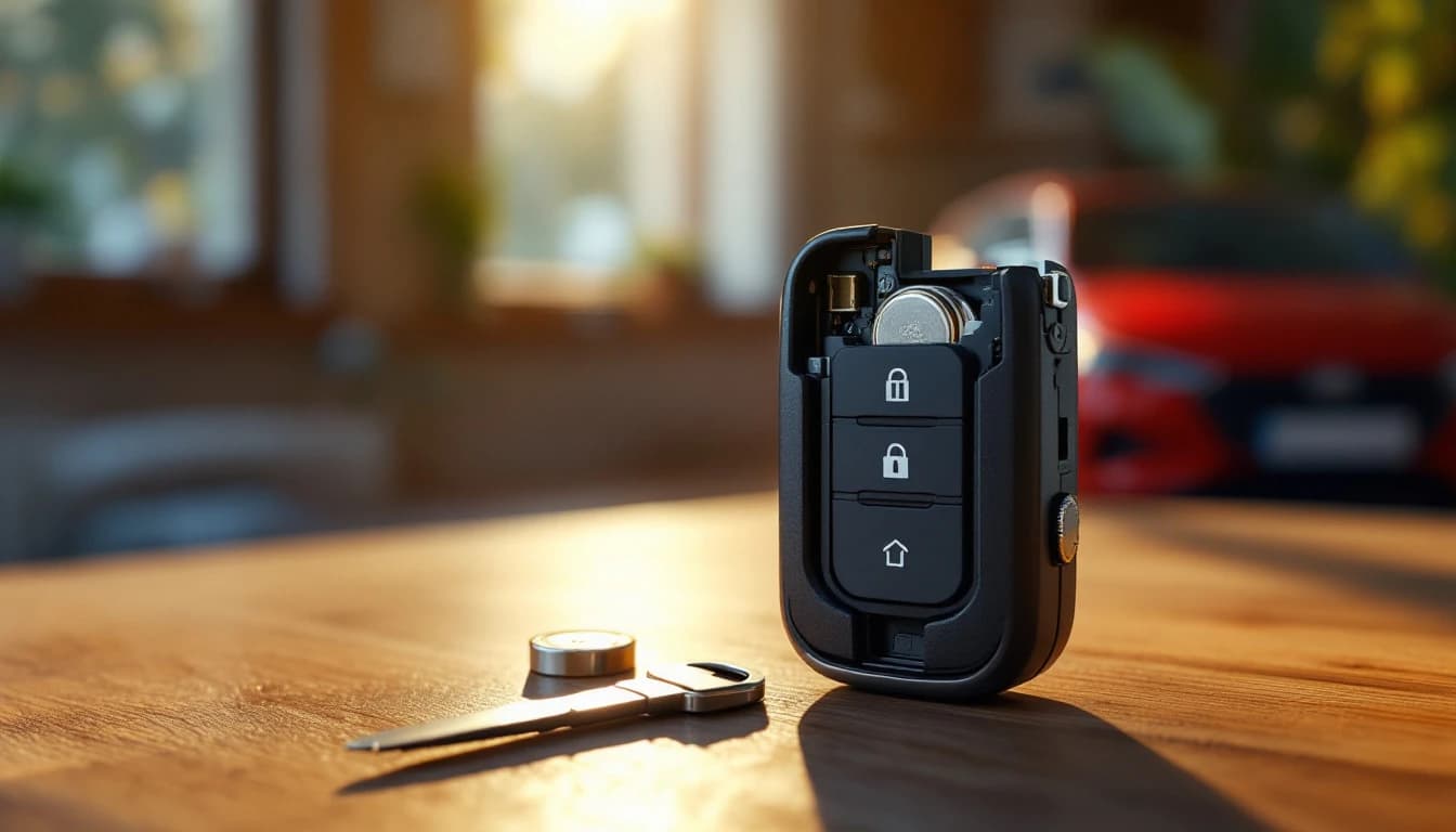 Control Advanced Keyless de Mazda CX-5 con la llave metálica de emergencia liberada, junto al equipo de diagnóstico de un cerrajero móvil en Mesquite TX