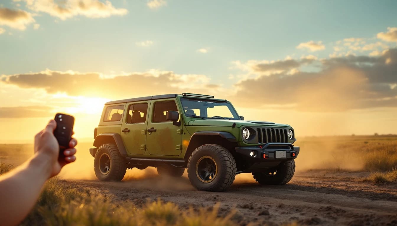 Tablero de un Jeep Wrangler JL con aviso de llave no detectada durante un diagnóstico de encendido en Dallas, Texas