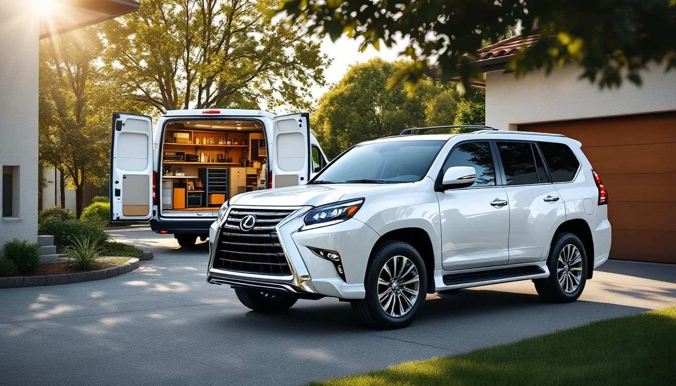 Llave inteligente de proximidad de un Lexus GX 460 junto al equipo de programación durante una pérdida total de llaves en Preston Hollow, Texas